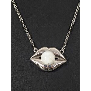 Hespera Lips Statement Necklace White Orb Speak Your Truth Style 22"